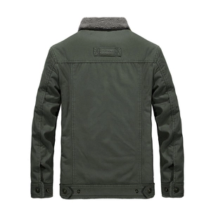 Men's winter heavy padded jacket in olive green featuring a warm fleece collar and back detail