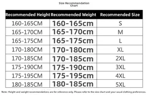 Size recommendation chart for men's outdoor utility vest from S to 5XL with height and weight