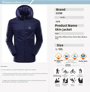 Detailed specs of lightweight sun protection jacket with waterproof fabric and hooded design