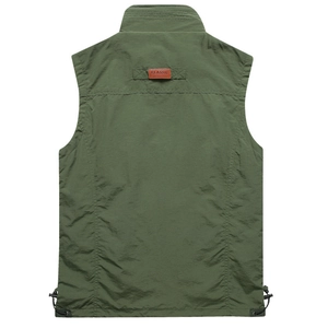 Army green lightweight outdoor fishing vest for men with classic back leather patch