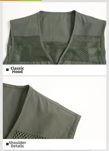 Dettaglio delle cuciture sulle spalle e del tessuto a rete traspirante del gilet verde