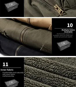 Detail of men's cargo jacket featuring metallic zipper and warm grey fleece lining