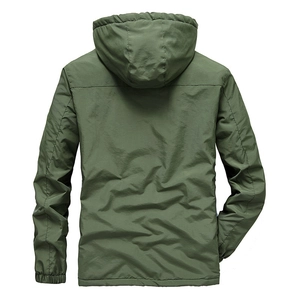 Veste polaire d'extérieur pour homme vert olive avec capuche et poignets élastiques, dos