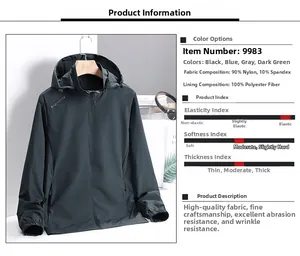 Detail view of high-elasticity fabric features for men's hooded windbreaker jacket