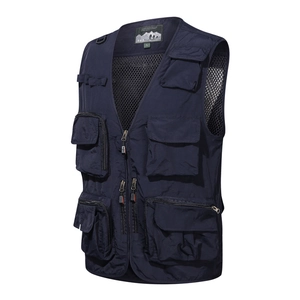 Gilet de pêche extérieur pour hommes bleu marine avec poches multiples et mesh