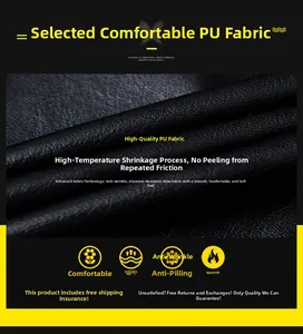 Close-up of black PU leather texture showing heat-shrink anti-wrinkle and durable features