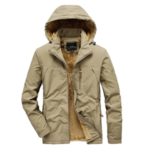 Veste à capuche d'extérieur kaki pour hommes avec doublure polaire et broderie de montagne