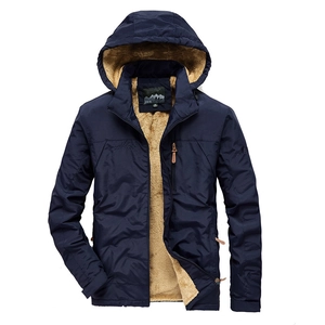Veste à capuche hiver pour hommes bleu foncé avec doublure polaire et tissu coupe-vent