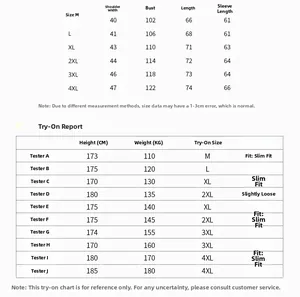 Men's leather jacket size chart from M to 4XL with shoulder and chest measurements