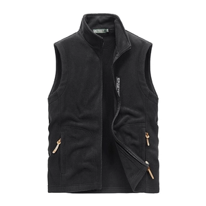 Men's outdoor sports black fleece vest with full zipper and stand collar design