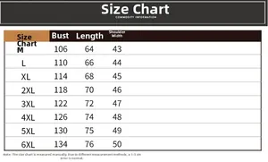 Guide des tailles pour gilet multipoches extérieur du M au 6XL avec mesures
