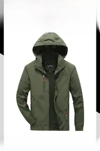 Detail of army green outdoor jacket showing breathable mesh lining and brand label