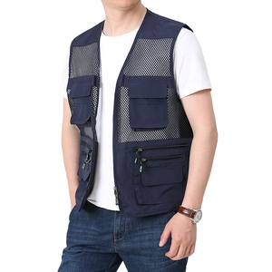 Gilet da pesca traspirante da uomo con multitasche in rete blu navy per fotografia