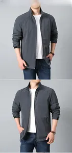 Detail view of a men's dark grey windproof casual jacket with adjustable velcro cuffs