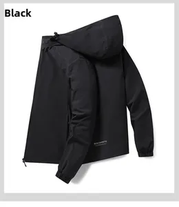 Detail of black windproof sports jacket featuring RUN SPORTS logo and elastic cuffs