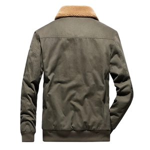 Olive green fleece-lined workwear jacket for men featuring a warm shearling collar back view