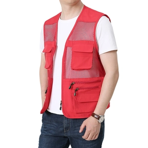 Gilet rosso multitasche in rete per pesca e fotografia, abbigliamento outdoor traspirante