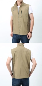 Détails du gilet outdoor kaki pour hommes avec maille respirante et poches multiples