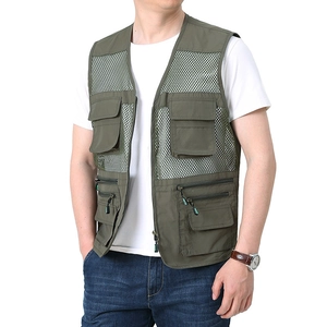 Gilet da pesca in mesh verde militare da uomo con tasche multiple per attività all'aperto
