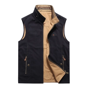 Men's reversible outdoor fishing vest with stand collar and embroidery logos