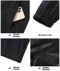 Detail of black sports jacket showing zipper pockets, elastic cuffs and mesh lining