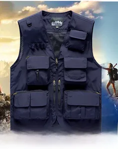 Detail of multi-pocket outdoor vest featuring breathable mesh lining and removable back panel