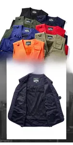 Detail view of multi-pocket fishing vest featuring breathable mesh lining and durable D-rings