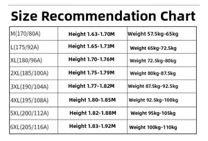 Men winter jacket size guide from M to 6XL with height and weight recommendations in kg