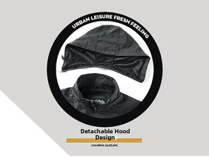 Détail d'une capuche amovible avec doublure en mesh respirant sur veste de sport