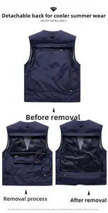 Detail of the detachable back panel and breathable mesh lining of the outdoor utility vest