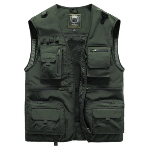 Lightweight dark green fishing vest with multi-pockets and breathable mesh lining