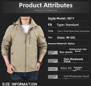 Detail showing outdoor hooded jacket features like fabric composition and color options