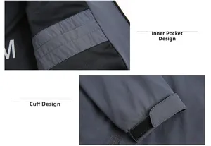 Detail view of dark grey outdoor jacket showing mesh lining and adjustable velcro cuffs