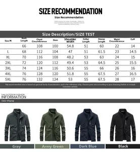 Tableau des tailles pour veste polaire avec mesures de poitrine et longueur M à 5XL