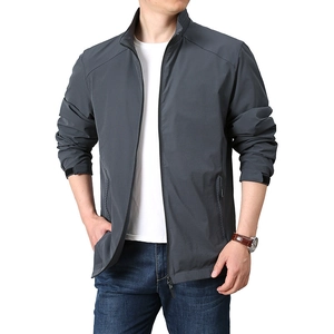 Men's Casual Stand Collar Jacket Windproof Zip Up Outerwear Solid Color Fashion Coat For Spring Autumn Big Size M-5XL