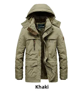Detail of khaki winter jacket featuring fleece lining and Rough Stock embroidery
