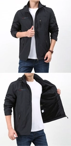 Detail of black waterproof windbreaker showing breathable mesh lining and inner pocket