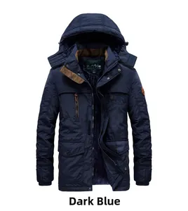 Macro detail of deep blue fleece lining and windproof fabric on men's winter parka