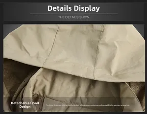 Detail of outdoor jacket showing the detachable hood design and mesh lining texture