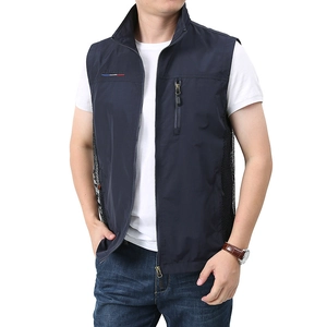 Gilet Homme Extérieur Multi-Poches Respirant Épissage en Maille Col Montant Gilet Décontracté Fonctionnel pour Voyage Pêche Randonnée