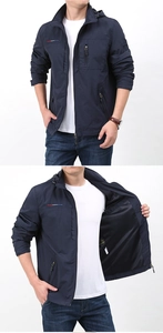 Macro shot of navy waterproof jacket featuring breathable mesh lining and zip pocket