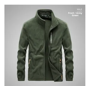 Vue de face de la veste polaire thermique pour hommes en vert armée avec poches zippées