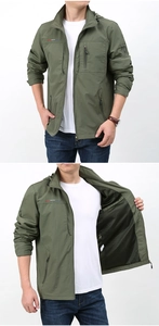 Detail of olive green waterproof jacket showing black mesh lining and zip closure