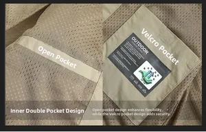 Detail of outdoor jacket mesh lining with double inner pockets and velcro closure