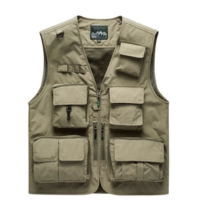 Men's Outdoor Multi-pocket Fishing Vest Nylon Mesh Breathable Photography Workwear V-Neck Printed Utility Waistcoat