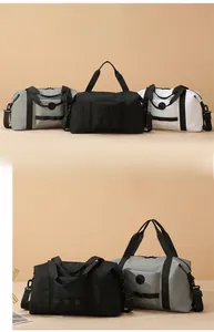 Detail of durable Oxford travel bag showing handles, shoulder strap and side structure