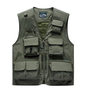 Deep green outdoor tactical vest with multiple utility pockets and breathable mesh lining