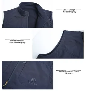 Details der Fleece-Weste mit Stehkragen, Reißverschlusstaschen und Outdoor-Logo-Applikation