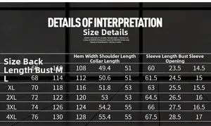 Detailed size chart for lamb wool jacket showing measurements from M to 4XL in centimeters