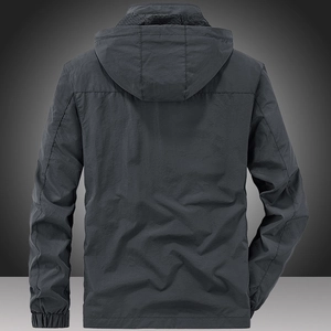 Veste à capuche homme en gris foncé avec tissu coupe-vent et poignets élastiques
